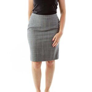Banana Republic Gray Tartan Wool Pencil Skirt